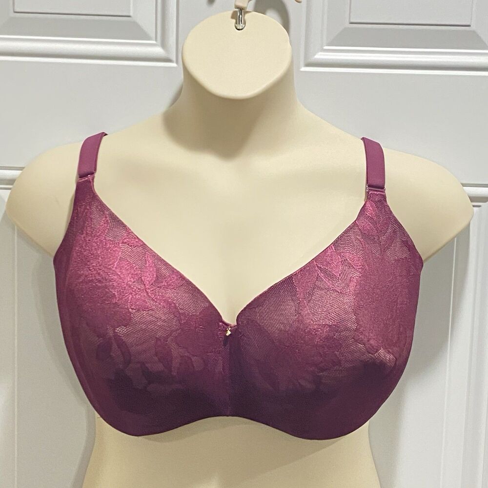 Cacique Lightly Lined Balconette Bra 40H Purple Lace Underwire Smoothing